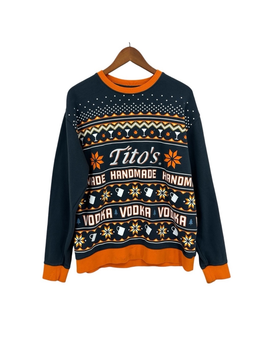 Tito’s Vodka Ugly Christmas Sweatshirt | Gray/Orange Holiday S
